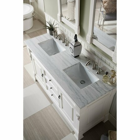 James Martin Vanities Brookfield 60in Double Vanity, Bright White w/ 3 CM Arctic Fall Solid Surface Top 147-V60D-BW-3AF